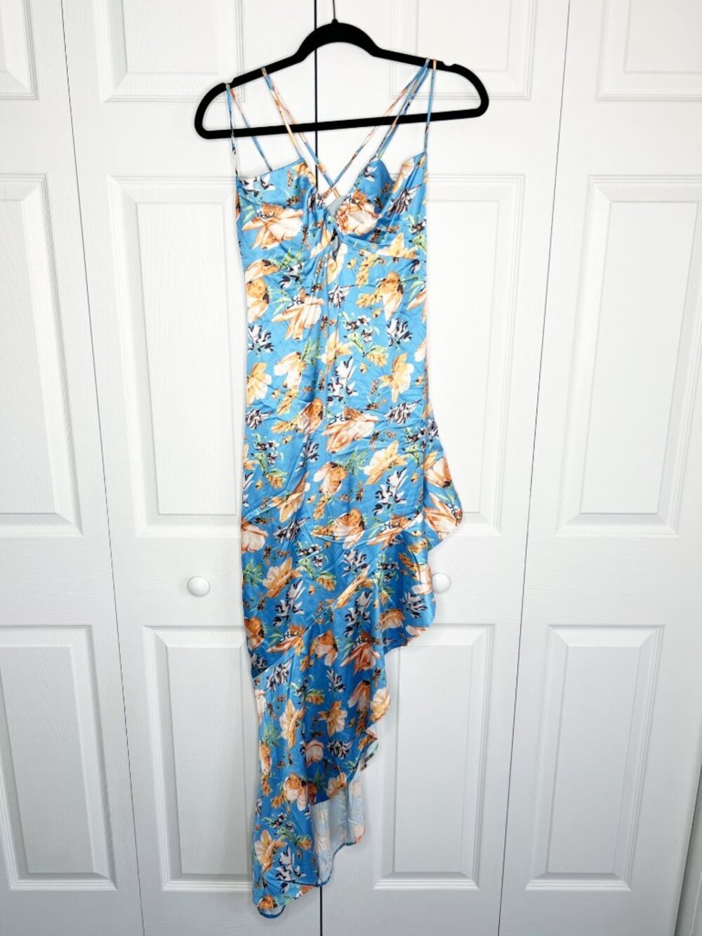 Nookie Simone Blue Satin Cutout Asymmetrical Dress Women's Size X-Small XS